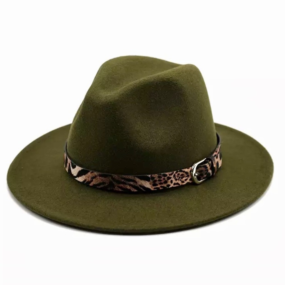 ✨WILD WILD WEST-OLIVE GREEN✨GREEN FEDORA FELT STRUCTURED HAT - Picture 2 of 5